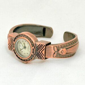 Geneva Copper Tone Cuff Watch w/ Native-Inspired Etched Design - New Battery